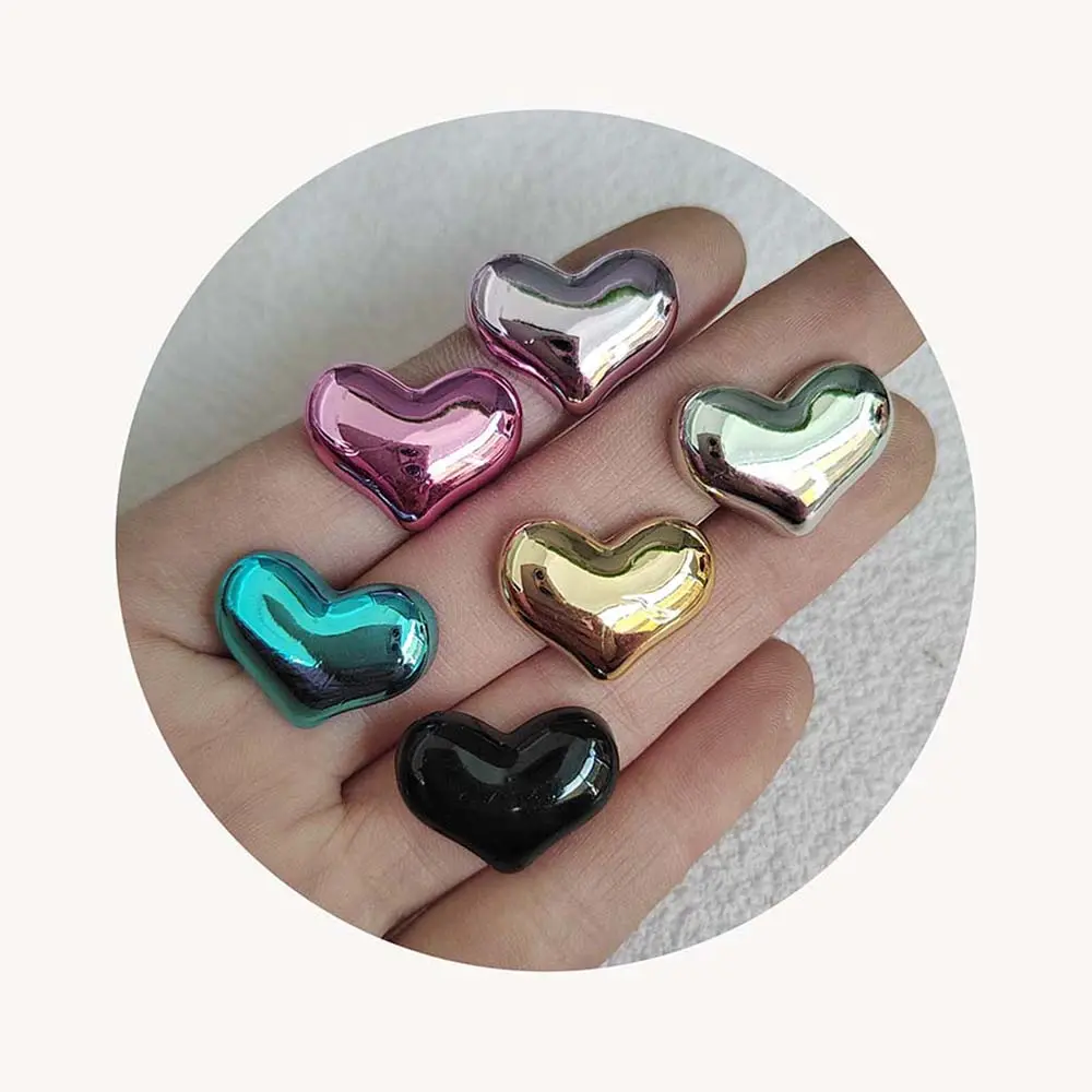 100Pcs/Lot Metallic Valentine Heart Flatback Resin Cabochons Cute Sweetheart Embellishments For DIY Crafts Jewelry Making Decor