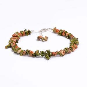 Pulsera de chips de unakita natural de 8 pulgadas, joyería de piedras preciosas en bruto para mujer, uso diario, cadena de ancla multicolor, ajustable - Product Image 2