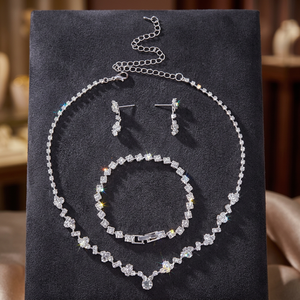 Ensemble de collier et boucles d'oreilles romantiques en cristal couleur argent pour femmes, bijoux classiques pour fêtes et mariages, nouvelle mode, cadeau KIKI - Product Image 2