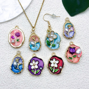 Nouvelles breloques tendance en métal, coquillages et étoiles <span class=keywords><strong>de</strong></span> mer sur fond bleu océan, pendentifs romantiques <span class=keywords><strong>de</strong></span> <span class=keywords><strong>jardin</strong></span> français, fleurs 3D, accessoires <span class=keywords><strong>de</strong></span> bijoux - Product Image 6