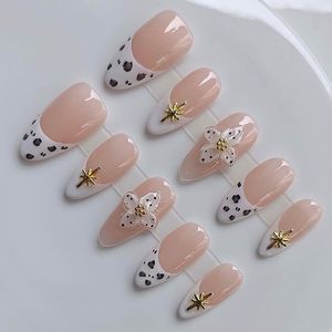 Ongles à presser en acrylique style français <span class=keywords><strong>Elite</strong></span> Amande avec colle, qualité salon, 10 pièces, ensemble personnalisé avec logo, <span class=keywords><strong>forme</strong></span> carrée et papillon - Product Image 2