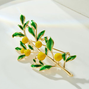 Lemon Tree Brooch Zinc Alloy Women's Fashion Pin Plant Shape Daily Accessory - Product Image 1