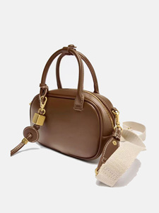 Mini Borsa Premium da Donna Marrone Scuro con Decorazione a Filo, Elegante Piccola Borsa a Secchiello con Chiusura a Cerniera, Borsa a Tracolla - Product Image 4