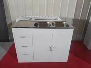 מודרני נירוסטה לבן מטבח כיור ארונות בסיס מבנה הרכבה עצמי להרכיב עמיד למים - Product Image 2