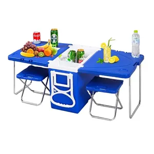 Kotak pendingin meja, penyimpanan luar ruangan untuk piknik dapat dilipat, berkemah, dada es