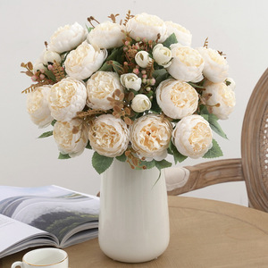 <span class=keywords><strong>Peinture</strong></span> à l'huile, <span class=keywords><strong>bouquet</strong></span> <span class=keywords><strong>de</strong></span> pivoines simulées, tissu <span class=keywords><strong>de</strong></span> soie, fleurs artificielles, style moderne, décoration <span class=keywords><strong>de</strong></span> mariage, arrangement <span class=keywords><strong>de</strong></span> vase - Product Image 3