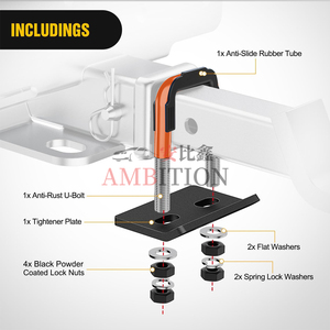 Tendeur de remorque AMBITION pour attelages de remorques de 2,5 pouces, anti-ronflement avec couvercle en caoutchouc, boulon en U orange - Product Image 4
