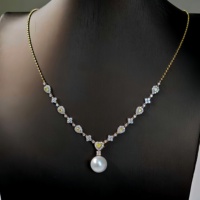 Collier pendentif en or jaune massif UM Jewelry, perle d'eau douce, diamant naturel, fiançailles, mariage, unisexe, cadeau quotidien