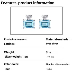 Boucles d'oreilles clous en argent S925 <span class=keywords><strong>de</strong></span> qualité supérieure avec zircon bleu ciel éclatant taille émeraude pour <span class=keywords><strong>femme</strong></span>, cadeau d'anniversaire, bijoux - Product Image 6
