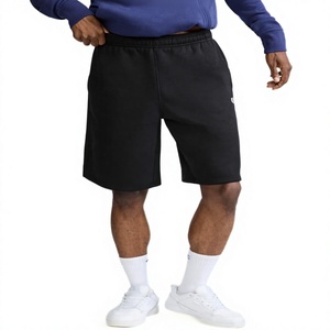 Pantalones Cortos Bermuda de Algodón Negro para Hombre, Cintura Elástica, Color Sólido, Logotipo Frontal, Pantalones Deportivos - Product Image 1