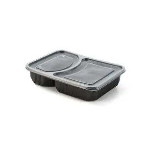 Bán buôn dùng một lần kín PP nhựa container thực phẩm lò microwavable hình chữ nhật 2 ngăn để đi hộp