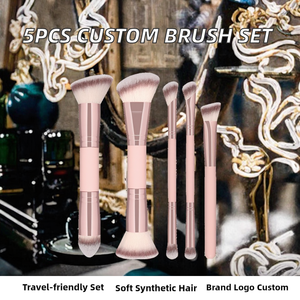 <span class=keywords><strong>Pinceau</strong></span> de <span class=keywords><strong>maquillage</strong></span> personnalisable double embout, lot de 5, poils synthétiques doux, manche en plastique, pour contour, fard à paupières et visage - Product Image 2