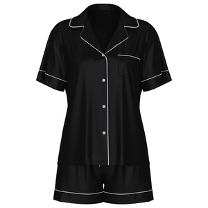 Women's Summer Short Sleeve Pajama Set White Solid Color Cotton <b>Blend</b> Loungewear Home Hotel Wear Thin Fabric Poplin Material - Product Image 5