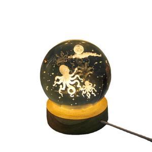Luz Nocturna de Madera, Iluminación Creativa, Lámparas de Mesa de Madera, Bola de Cristal 3D, Luz Nocturna, Escritorio, 7 Colores, USB, Decoración de Regalo de Madera - Product Image 2