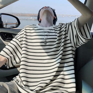 Camiseta Corta a Rayas Estilo Americano para Hombre, con Cuentas, Ecológica, Verano, Nueva, Moderna, Marca Retro, Cuello Holgado, Sin Mangas, Juvenil - Product Image 1