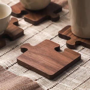 Noyer Trivet Set <span class=keywords><strong>Puzzle</strong></span> Design, Tapis Résistant À La Chaleur pour Pots Bols Tasses, Protection De Table De Surface Sans Éclats - Product Image 1