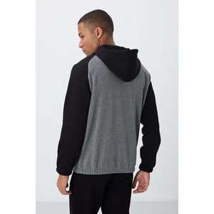 Sweat à capuche pour homme en molleton gris rubis mélangé, coupe standard, manches raglan, anti-boulochage 88300 - Product Image 1