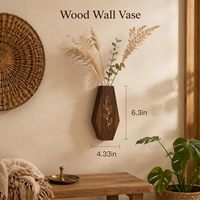 Pot Tanaman Dinding Kayu Ukiran Daun Bernuansa Walnut, Dekorasi Dinding Minimalis Boho Vas Dinding Multi Pola untuk Pajangan Bunga Kering di Dalam Ruangan