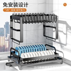 ชั้นวางจานในครัวแบบพับได้อเนกประสงค์ ชั้นวางเก็บของแห้งเร็วพร้อมที่ใส่ช้อนส้อม จาน ตะเกียบ ชาม - Product Image 4