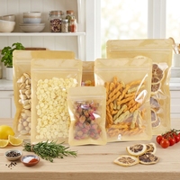 Sac refermable en papier kraft anti-humidité 16*24cm avec fenêtre transparente, fermeture éclair, pochette ziplock de qualité alimentaire semi-transparente pour collations et café