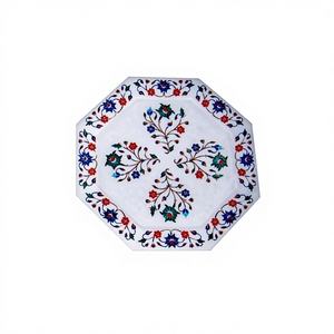 Assiette octogonale artisanale polie durable avec incrustation de marbre traditionnelle - Product Image 1