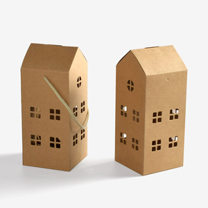 Carton pliant de cadeau de Noël de papier kraft simple de couleur unie en forme de <span class=keywords><strong>maison</strong></span> avec la boîte-cadeau d'emballage portative de biscuit de sucrerie - Product Image 3