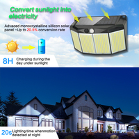Lampes solaires murales carrées noires, 576 LED, détecteur de mouvement, étanches IP65, lumière du jour 6000K, batterie au lithium, pour jardin