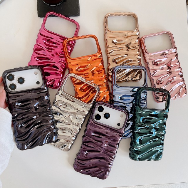 For iPhone 17 Case Wrinkled Electroplated Phone Cases Cover for iPhone 17 16 15 14 Pro Max Fashion Phone Case