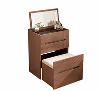 Coiffeuse moderne en bois massif pliable avec rangement dissimulé, miroir LED et coffre-fort, idéale pour chambre et salle de bain