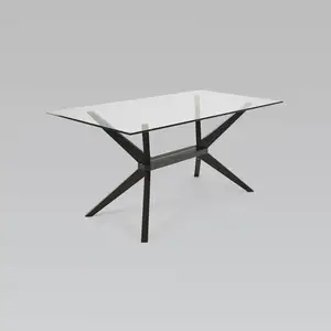 Conjunto de mesa de jantar com pernas pintadas de preto e vidro transparente estilo minimalista para sala de estar e móveis domésticos