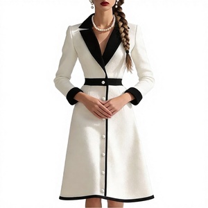 Robe Blazer Femme Blanche et Noire Contrastée - Manches Longues Ceinturée Formelle Mi-Longue Été Streetwear Respirante Naturelle pour la Mode - Product Image 3
