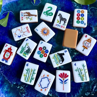 Jeu de Mahjong américain avec motifs imprimés vert sauvage, un jeu de société de Mahjong pour les soirées entre amis et le divertissement