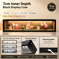 Vitrine en bois avec éclairage LED, profondeur 7 cm, cadre en verre coulissant pour figurines de collection, jouets, boîtes mystères