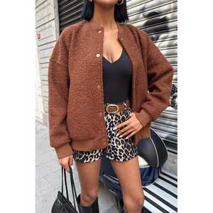 เสื้อแจ็คเก็ตโซเบ้ ฟลีซ บอมเบอร์สำหรับผู้หญิง สีน้ำตาล ผ้าโพลีเอสเตอร์บุใยสังเคราะห์ แขนยาว เสื้อคลุมกันหนาวสำหรับฤดูหนาว - Product Image 4