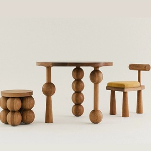Ensemble table et chaises de salle à manger <span class=keywords><strong>en</strong></span> <span class=keywords><strong>bois</strong></span> massif de style nordique simple américain, rétro, <span class=keywords><strong>petit</strong></span> appartement, design circulaire, élégant, meubles de salle à manger - Product Image 6
