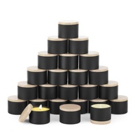 Boîtes à bougies cylindriques en métal noir mat et blanc de 8 oz, sans soudure, avec couvercles en grain de bois, pots en fer blanc vides pour la fabrication de bougies parfumées DIY