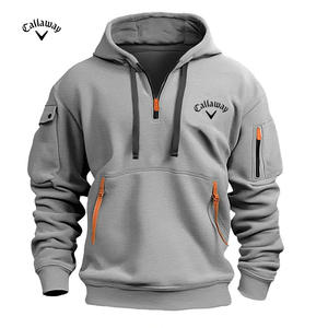 2024 pull à capuche doublé polaire décontracté pour hommes transfrontaliers haute qualité motif solide impression numérique hiver coupe ample Stock - Product Image 5