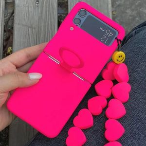 Funda de Silicona Líquida de Lujo con Correa de Neón, Antigolpes, con Cordón y Agarre para Teléfono, para Z Flip 3/4/5/6, Estilo Ins, Corazón 3D - Product Image 3