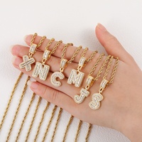Collier Hip-hop en Zircon Glacé avec Pendentif Lettre Européen et Américain, Bijou Best-seller, Accessoire Homme