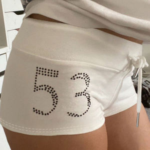 Shorts à cordon avec strass pour femmes, coupe slim, extensible, décontracté, short chaud, taille basse, style streetwear d'été - Product Image 3