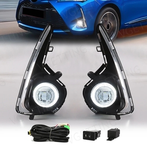 ไฟตัดหมอก LED สำหรับรถยนต์โตโยต้า ยาริส วีทซ์ พร้อมไฟวงแหวน Angel Eyes ไฟเดย์ไลท์ DRL ไฟเลี้ยว สีเหลือง ขาว ขอบโครเมียม ปี 2018 2019 <span class=keywords><strong>2020</strong></span> - Product Image 2