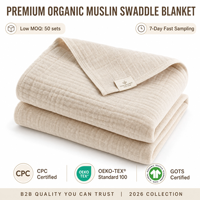 Vêtements pour bébé garçon en coton biologique 100% GOTS, couverture en mousseline pour bébé avec logo personnalisé, couleur unie, vente en gros, enveloppe de réception 4 couches
