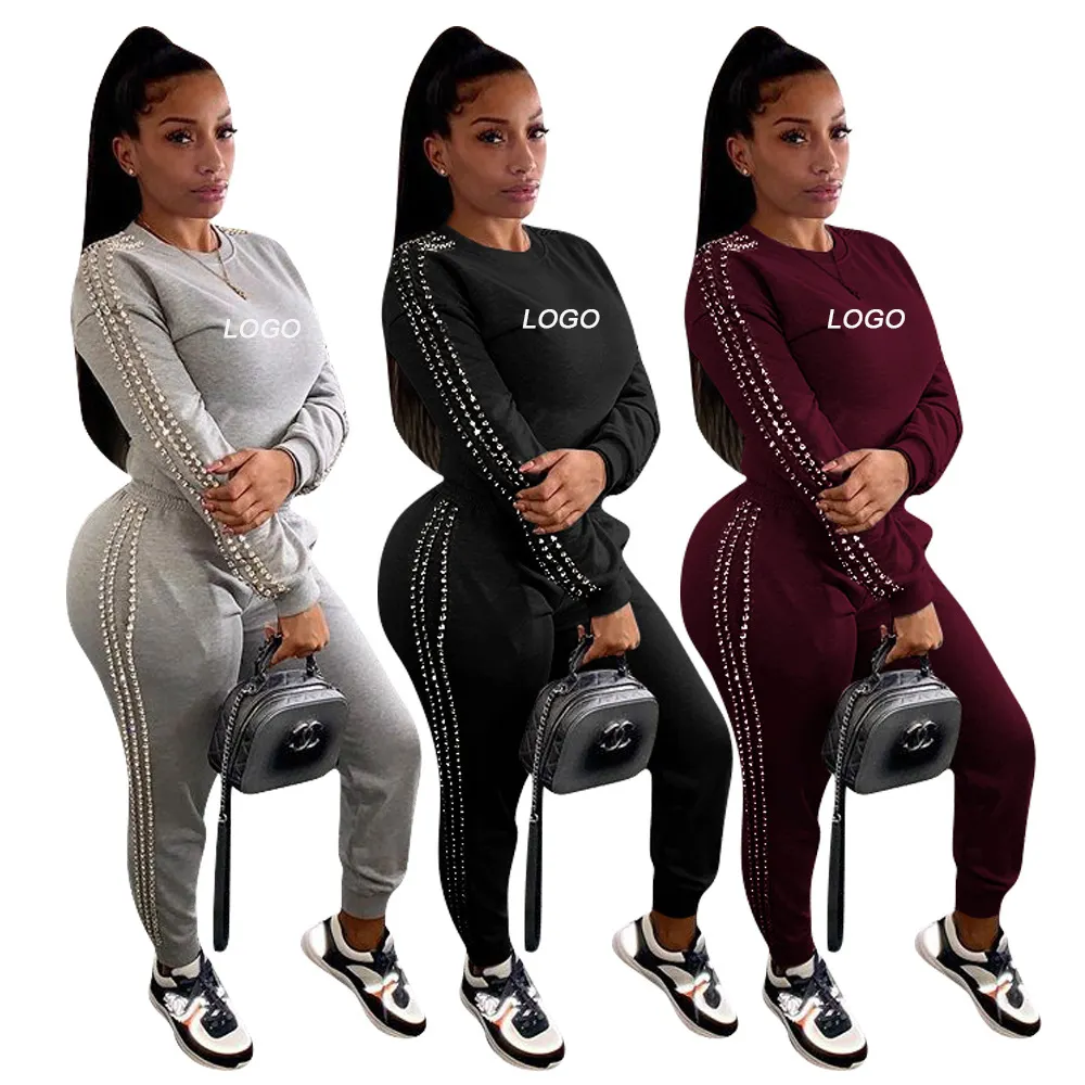 Set di pantaloni a due pezzi da donna a maniche lunghe invernali casual personalizzati 2 set di abbigliamento da donna abiti da jogging set di tute da ginnastica