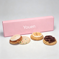 Boîte d'emballage pour biscuits décorée en papier recyclé rose personnalisée, boîte cadeau de boulangerie pliée avec votre propre logo