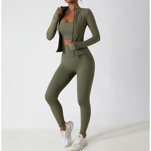 Haute qualité veste mince Gym Fitness entraînement fermeture éclair piste Leggings ensembles à la mode femmes séchage rapide Sport Yoga costumes - Product Image 1