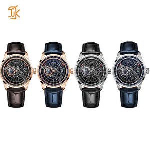 นาฬิกากลไกดาราศาสตร์ Earth 24ชั่วโมงแบบพรีเมี่ยมกำหนดเองนาฬิกาสายหนังสีดำเรืองแสงอัตโนมัติรูปดาว - Product Image 5