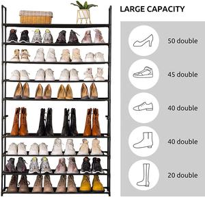 10-Tiers 50-Pair Shoe Rack, Shoe Shelf Organizer Closet for Home, Sturdy Shelf Storage Organizer Cabinet