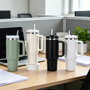 Large 40 oz Insulated Stainless Steel Tumbler <b>with</b> <b>Straw</b> and Handle Leak Proof Cup for Hot Cold Drinks Home Office Outdoor Trave - Product Image 1