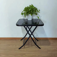 Table en verre pliable de loisirs en plein air, gain de place, en verre miroir noir carré, vente chaude mondiale