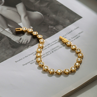 J&D Bracelet Tennis en Or 18 Carats pour Femme, Acier Inoxydable Zircon Style Vintage, Bijou Tendance pour Anniversaires, Style Simple et Élégant